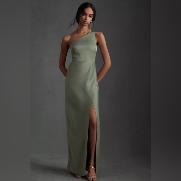 BHLDN Dresses & Skirts - BHLDN Dylan One-Shoulder Satin Side-Slit Gown